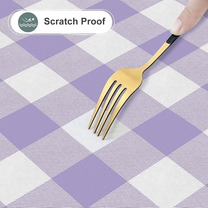 misaya Square Waterproof Vinyl Table Cloth, Buffalo Flannel Backed Tablecloth, Wipeable Plastic Table Cover for Christmas (60" x 60", Lavender and White)