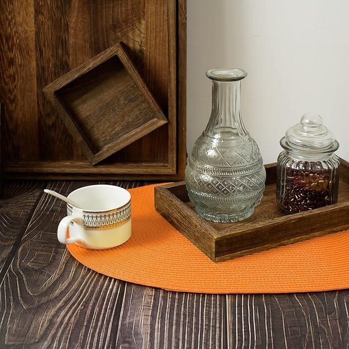 FunWheat Oval Braided Placemats Set of 8 Table Mats for Dining Tables Washable Heat Resistant Place Mats for Indoor Outdoor Use 12 x18 Inch(Oval Orange, 8pcs)