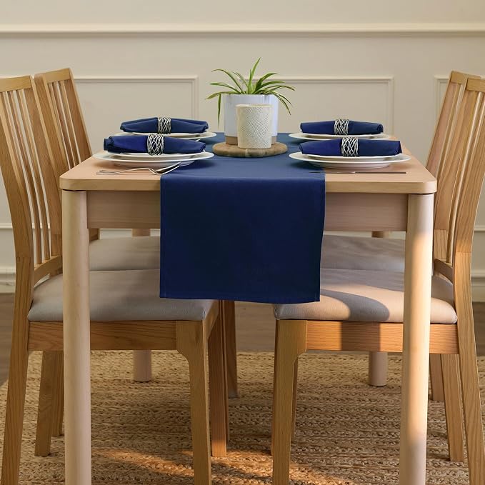 Encasa XO Table Runner, Cotton Canvas Dining Runner 13"x72" | Scotch Blue - Image 4