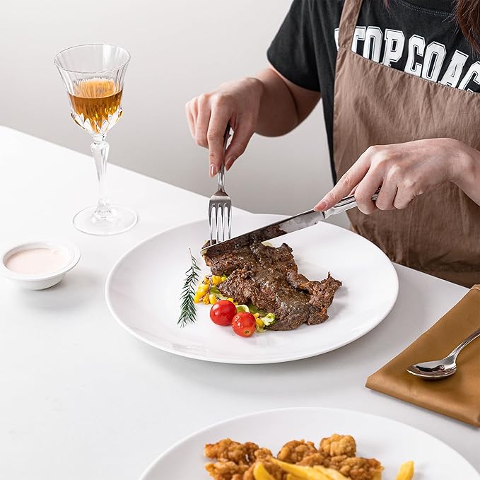 White Dinner Plates Set of 4, Extra Large 12 Inch Dinner Plates, Oversized Ceramic Plates for Main Dishes, Microwave and Dishwasher Safe, 30.7Cm