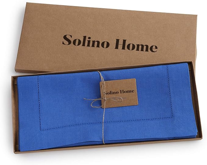 Solino Home 100% Pure Linen Table Runner Royal Blue Hemstitch, 14 x 132 in | - Image 5