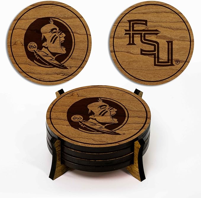 LazerEdge Florida State Seminoles Wooden Coaster Set - Cherry Wood - Officially Licensed Product - 4-Pack