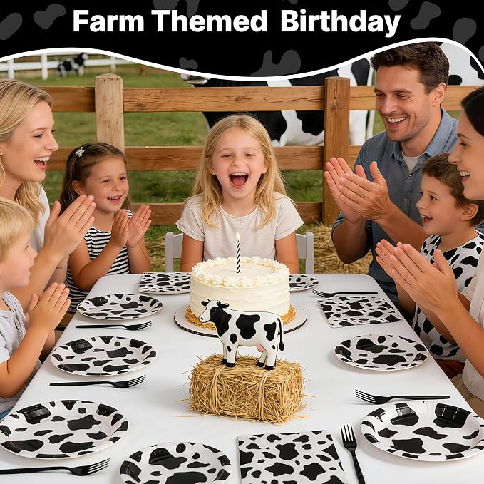 100 Pcs Disposable Black Cow Print Tableware Set - Image 3
