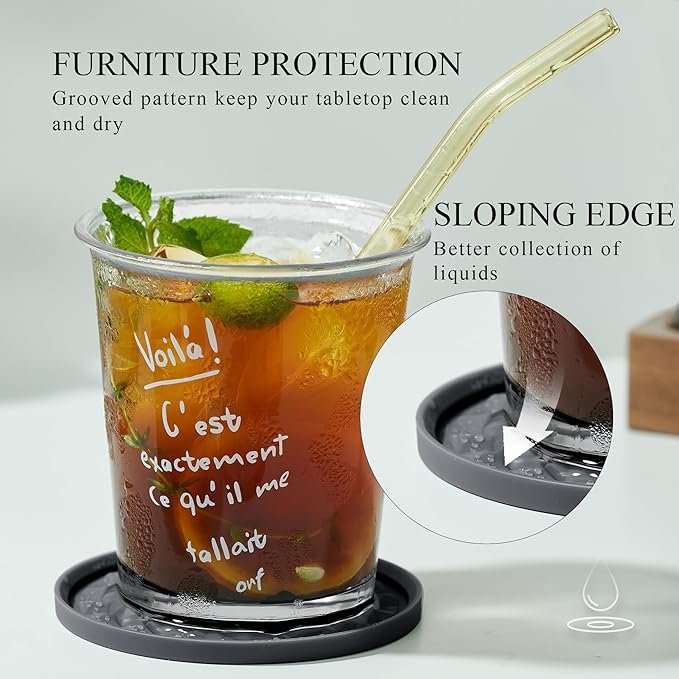 Silicone Coasters for Drinks[4 Pack]- Cup Mat for Tabletop Protection-Non-Slip, Non-Stick, Coffee Table Decor, Great Gift for Any Occasion, Dark Grey