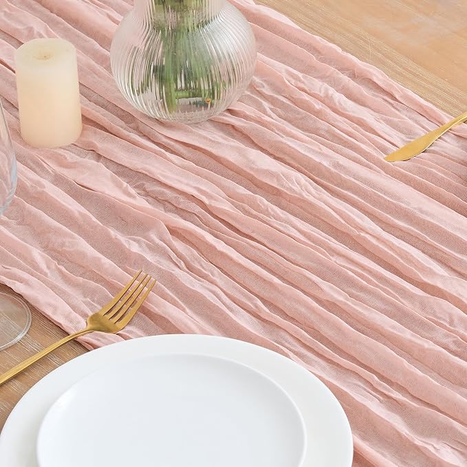 Asee'm Dusty Pink Cheesecloth Table Runner Summer 10FT Gauze Boho Rustic | - Image 3