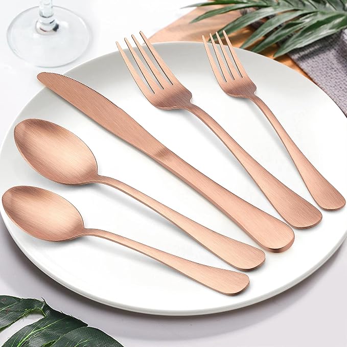 LIANYU 30 Piece Matte Copper Silverware Set, Stainless Steel Copper Cutlery | - Image 6