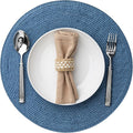 Round Placemats Set of 4 Plastic Woven Placemats Washable Wipeable Table Mats for Dining Table Heat Resistant Non-Slip Circle Place Mats (Royal Blue)