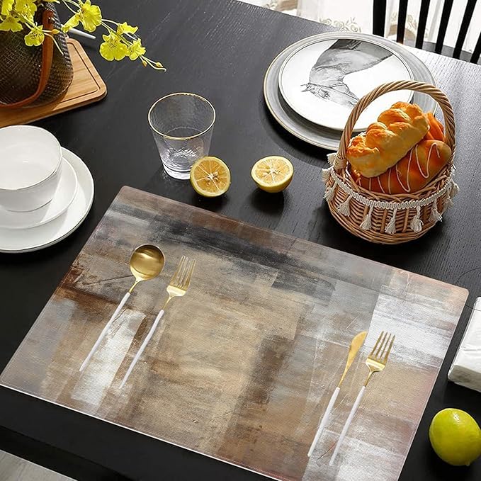 Beige and Gray Placemats Set of 4 Abstract Art Place Mats Indoor Modern Table Placemats Washable Wipeable Waterproof Heat Resistant Kitchen Place Mats for Dining Tables, 18 X 12 Inch