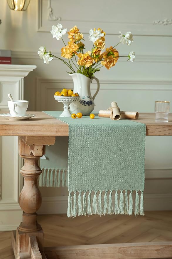Sage Table Runners 90 Inches Long, Burlap Linen Style Rustic Farmhouse Table - Image 3