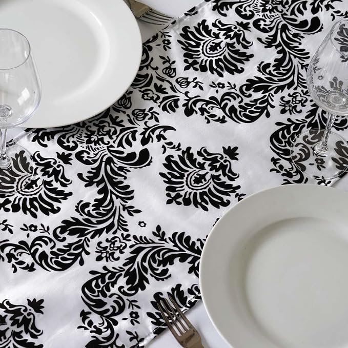 Efavormart Black Damask Flocking Premium Table Top Runner - Image 7