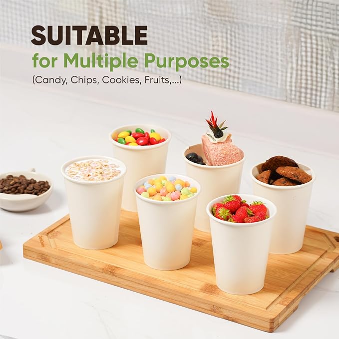 Paper Cups 16 oz – 200 Disposable Coffee Cups with 100 Paper Straws | Hot & Cold Cups for Coffee & Tea up to 150°F | Food-Contact Compliant Paper (FDA 21 CFR 176.170)
