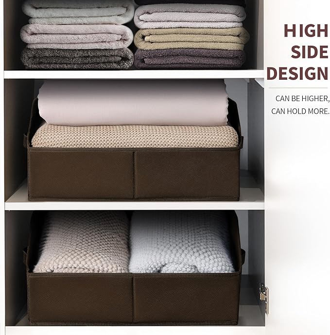 Closet Baskets for Shelves Trapezoid - Decorative Storage Baskets with Handle, Closet Bins for Organization, Shelf Storage Bins for Clothes, Books, Home, Office, 3 Pack, Brown