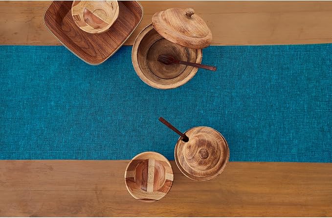 Solino Home Linen Table Runner 90 Inches Long - Athena, 100% Pure Linen Chambray Teal Table Runner 14 x 90 Inch for Dining, Spring, Easter, St Patricks Day