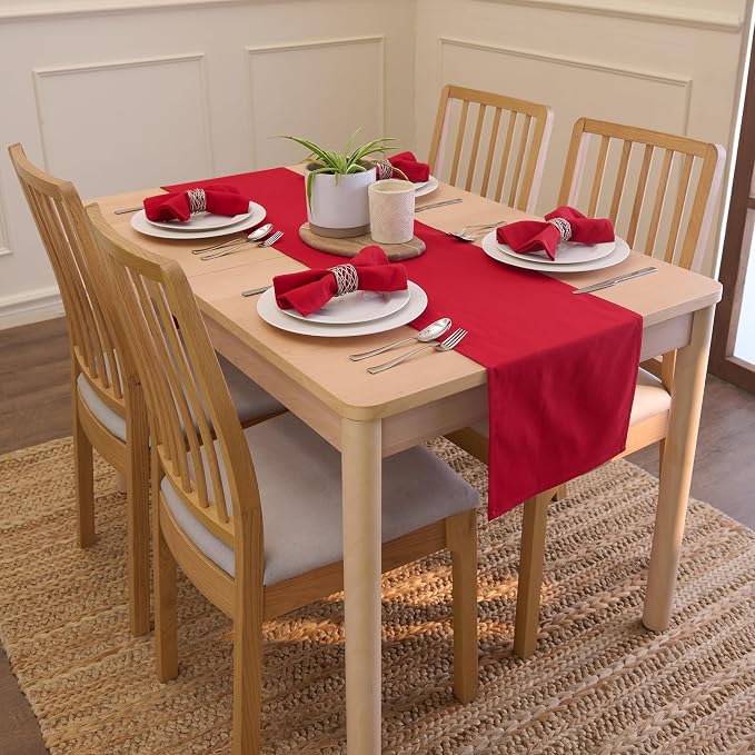 Encasa XO Table Runner, Cotton Canvas Dining Runner 13"x72" | Deep Red - Image 2