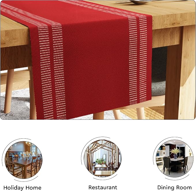 Encasa XO Table Runner, Yarn Dyed Ribbed Cotton 13"x59" | Ladder Red, 12-Ply - Image 4