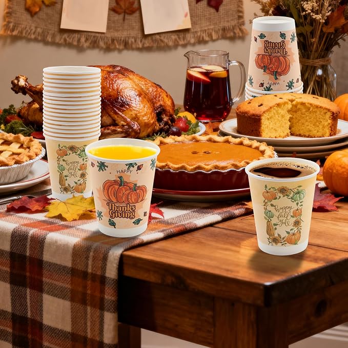 Tamone 100 PACK Thanksgiving Cups 9OZ Disposable Coffee Cups, Thanksgiving - Image 6