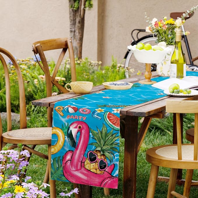 Summer Tropical Floral Table Runner Spring Float Party Burlap Table Runners - Image 6