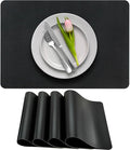 More Décor Faux Leather Placemats Set of 4 for Dining Table – Waterproof, Wipeable, Washable, Stain & Heat Resistant, Non-Slip Table Mats – 12 X 17 Inch (Solid Black, 4)
