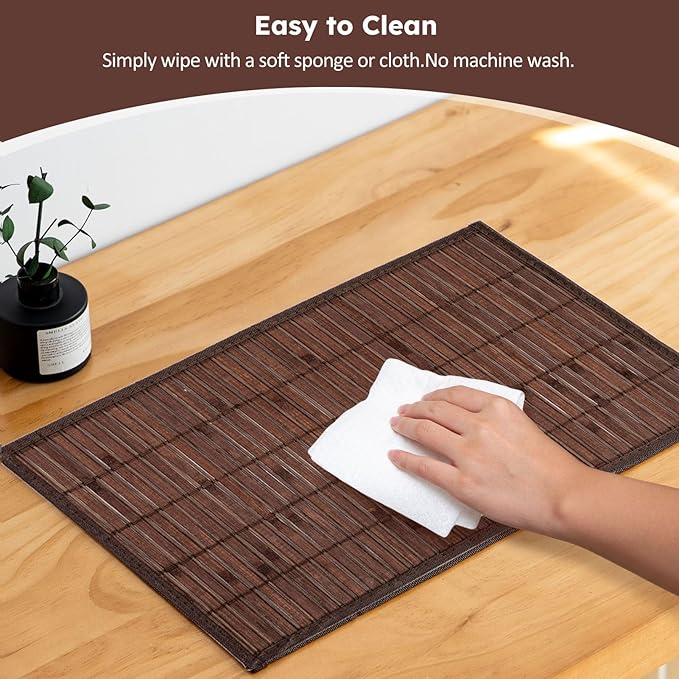 Bamboo Placemats Set of 4 Rectangular Natural Bamboo Table Mats for Dining Kitchen Table Protection Heat Resistant 17.7" W x 11.8" L Dark Brown