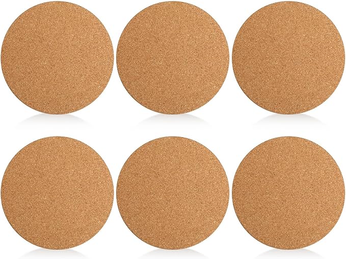 Boao 6 Pcs 8 Inch Round Absorbent Cork Coasters Wooden Cork Plant Coasters by Boao