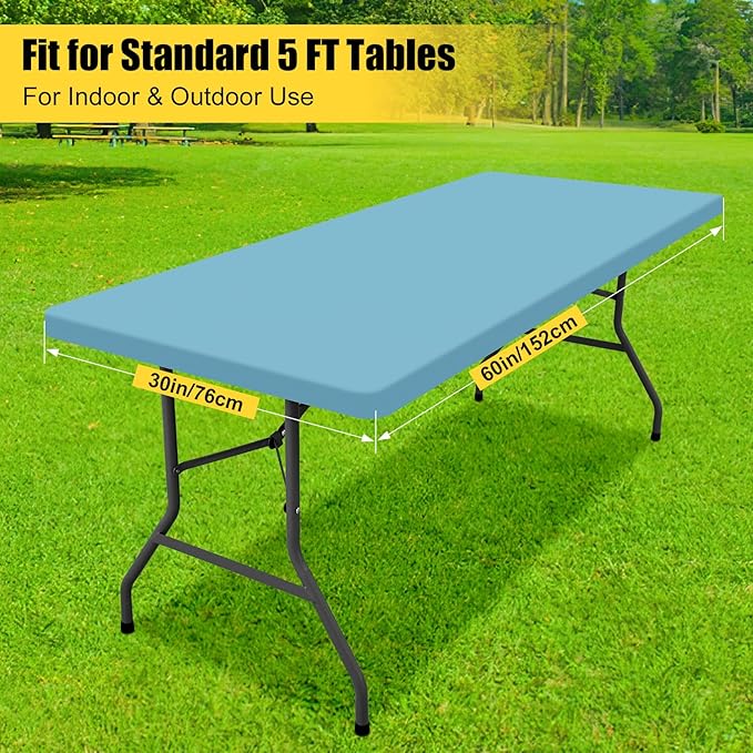 Smiry Rectangle Tablecloth, Elastic Fitted Flannel Backed Vinyl Tablecloths for 5ft Folding Tables, Waterproof Wipeable Table Covers for Indoor, Outdoor, Picnic and Camping (Aqua, 30"x60")
