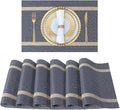 FAVE Placemats Set of 8 Blue Placemats Woven with Golden Thread Durable and Wipeable Vinyl Placemats Table Mats Set of 8 for Wedding, Banquet, Birthday, Party, Restaurant (Blue, 12"x18"-8PCS)