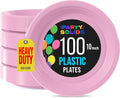 Pink Plastic Plates For Party 10" Pink Disposable Plates Heavy Duty 100 Pcs Plastic Dinnerware Sets Heavy Duty 350 GSM Disposable Dinnerware Set