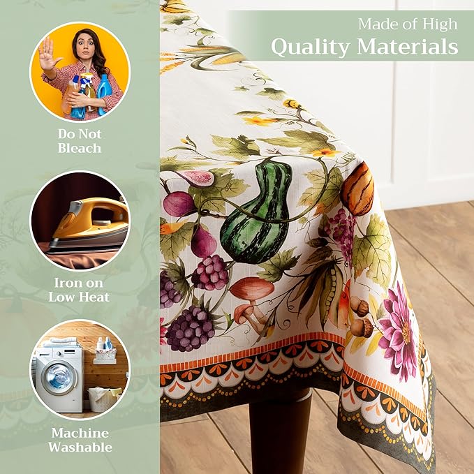 Maison d' Hermine Table Cloth Square Table 100% Cotton 60 x 60 Inches Fall Tablecloth Reusable Everyday Use for Thanksgiving Christmas Decorations Dining Farmhouse (Pumpkin Garden - Cloudy Cream)