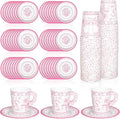 Whaline 80 Pcs Pink White Floral Paper Tea Cups and Saucers Porcelain by Whaline