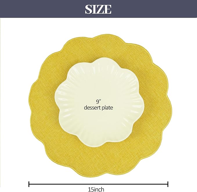 AHHFSMEI Round Faux Linen Placemats Set of 8 Waterproof Table Mats Heat Resistant Non-Slip and Stain Proof for Kitchen Dining Elegant Decor (Yellow,8)
