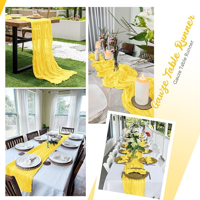 16 Pack Lemon Yellow Cheesecloth Table Runners 20x120 Inch Gauze Table Runner - Image 5