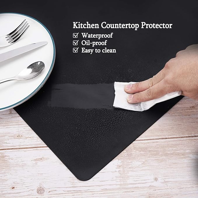 Gartful Silicone Mats for Countertop - Thicker, 28" by 20" Extra Large Multipurpose Mat, Counter Table Protector, Desk Saver Pad, Placemat Nonstick Nonskid Heat-Resistant Pad, Black, 2PCS