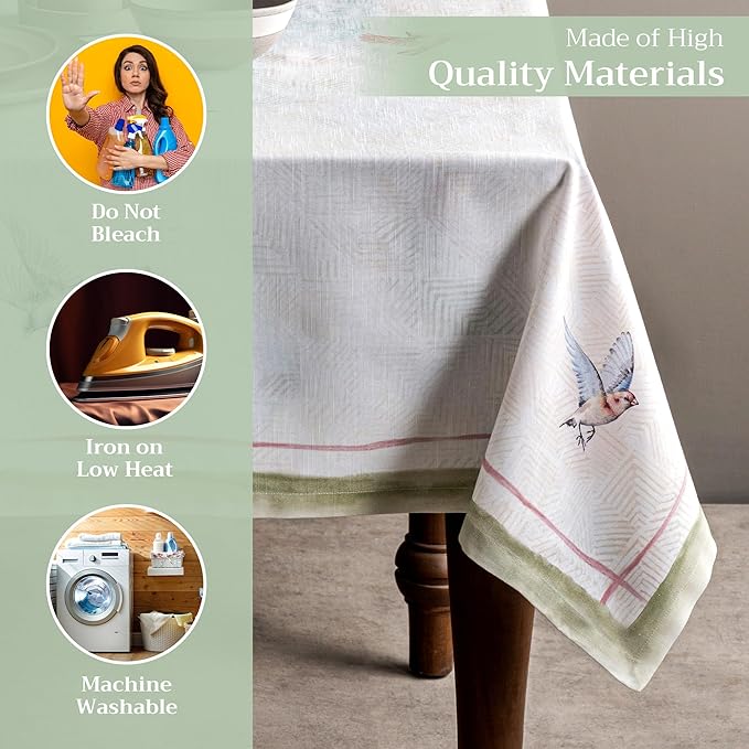 Maison d' Hermine Table Cloth Rectangle Table 100% Cotton 70 x 90 Inches Tablecloth Reusable Decorative for Dining Room Farmhouse Home Valentines Day Decorations Spring Summer - Flying Birds