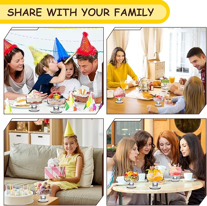 7oz Glass Ice Cream Bowls- Versatile Dessert Bowls & Cups for Mixed Drinks, Desserts, Nuts, Fruit, Pudding & Snacks- Perfect for Parties, Gatherings (4)