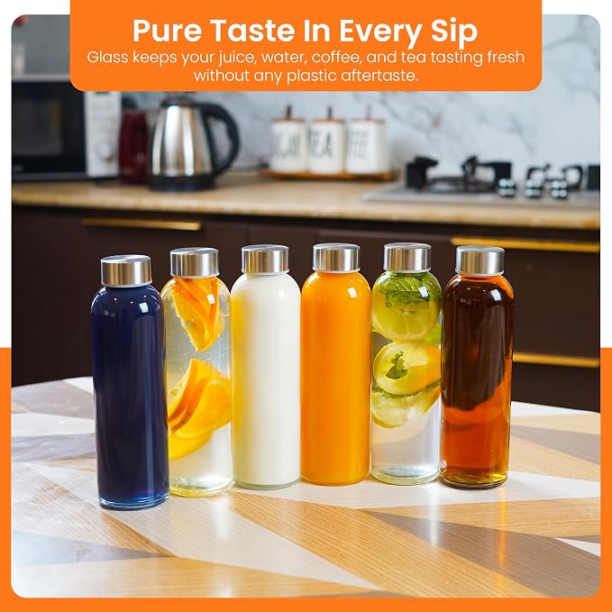 Epica Clear Glass Bottles with Lids 18oz Water Bottles, Steel Cap - Image 4