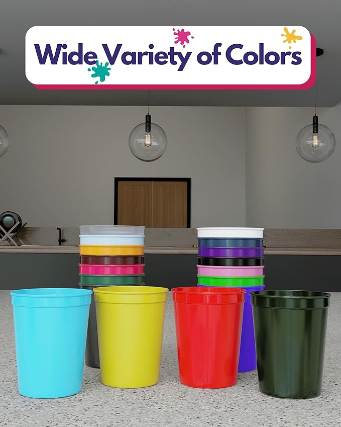 PartyPrints 100 Pack Small 10 to 12 oz Red Reusable Blank Plastic Cups - Image 5