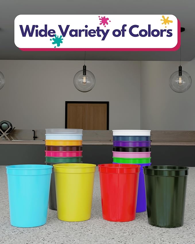PartyPrints 10 Pack Small 10 to 12 oz Black Reusable Blank Plastic Cups - Image 7