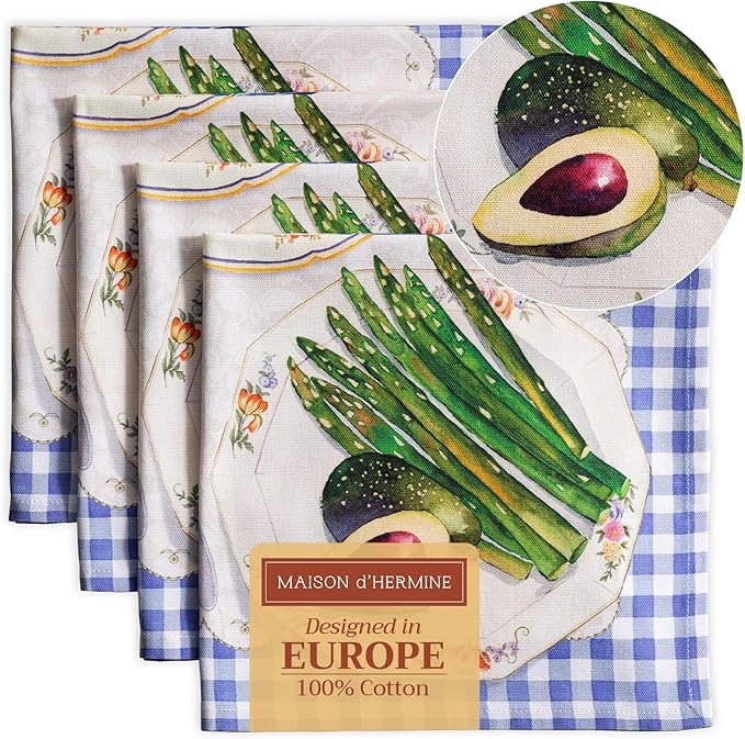 Maison d' Hermine Cloth Napkins Set of 4 100% Cotton Everyday Reusable Square Napkins Cloth Washable Dinner Party Wedding Restaurant Valentines Day Decorations Spring/Summer (Gourmand, 20" x 20")