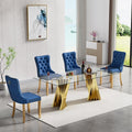 5 Piece Glass Dining Table Set,70" Dinner Room Glass Table Set for 4,Modern Kitchen Dinner Table Set with Stainless Steel Base and 4 Upholstered Velvet Dining Chairs for Living Dining Room
