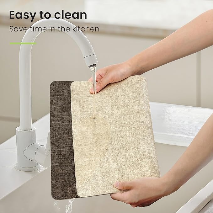 Placemats Set of 6, Faux Leather Heat Resistant Wipeable Placemats, Dual Sided Waterproof Washable Table Mats with Coaster, Suitable for Kitchen, Dining, Table Decor (6, Beige Dark Coffee)