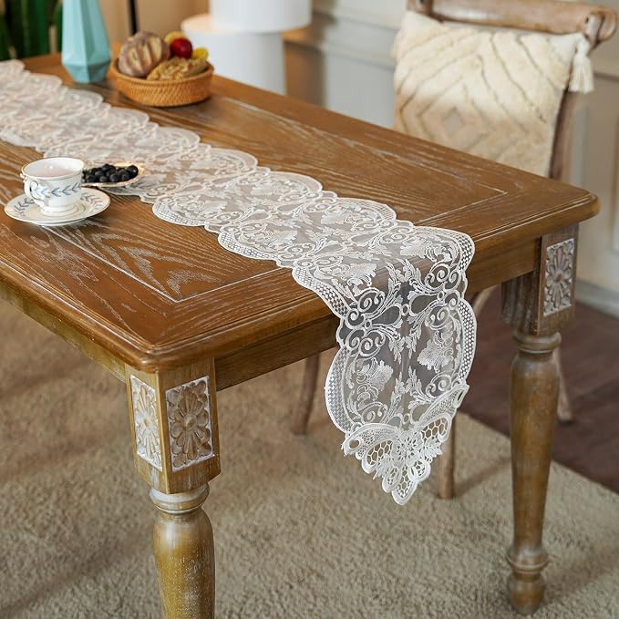 ARTABLE Off White Lace Table Runner Macrame Dresser Scarf Modern 10x47Inch | - Image 3