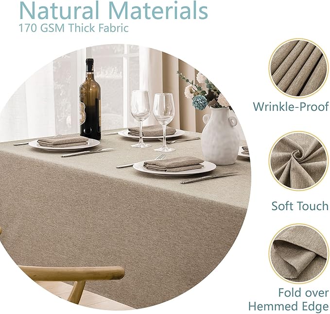 Rectangle Tablecloth Linen Textured Waterproof & Stain Resistant Table Cloth Wrinkle Free Decorative Fabric Farmhouse Table Cover for Dining/Party/Buffet/Wedding, 60 x 120 Inch, Mocha