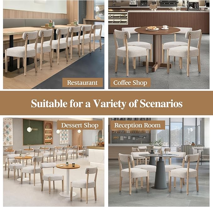 Dining Chairs Set of 4,Mid Century Modern Dining Chair Set - Linen Upholstered Low Back Kitchen & Dining Room Chairs with Woven Design,Oatmeal Fabric