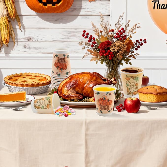 Tamone 100 PACK Thanksgiving Cups 9OZ Disposable Coffee Cups, Thanksgiving - Image 5