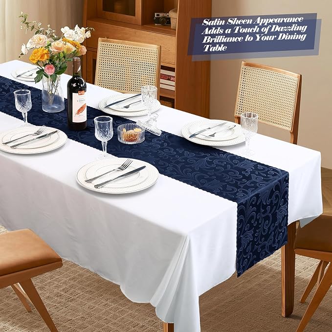 MILVOWOC 12 Pack Navy Blue Satin Table Runner, 12 x 72 Inch | Jacquard Damask - Image 6