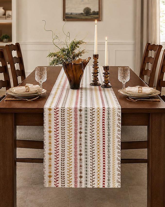 13"x 72" Jacquard Woven Chenille Table Runner, Colorful Stripe | Exquisite - Image 5
