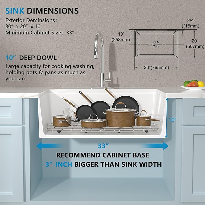 30 Farm Sink White - Fulorni 30"x20" Farmhouse Kitchen Sink Flat Apron Front White Ceramic Porcelain Fireclay Deep Single Bowl Farmer Style Kitchen Basin