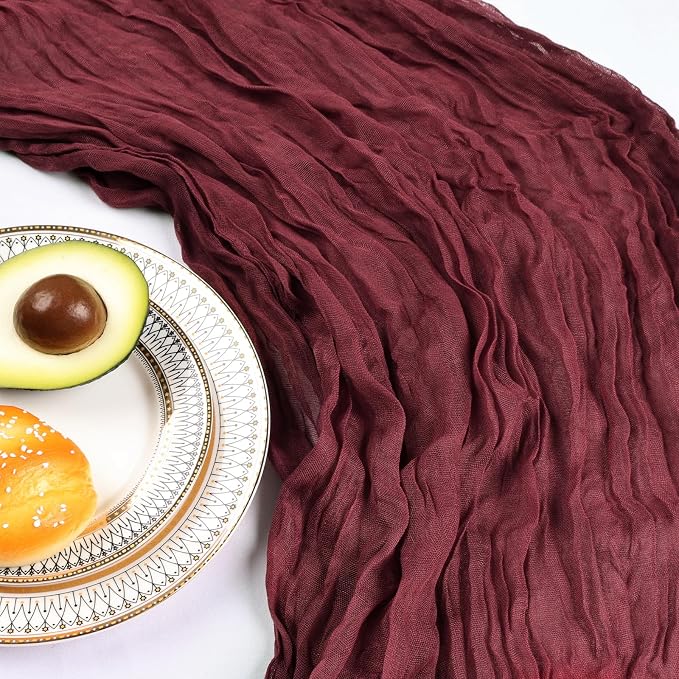 6 Pack 10Ft Burgundy Cheesecloth Table Runner 23 x 120 Inch | Gauze Rustic Boho - Image 5