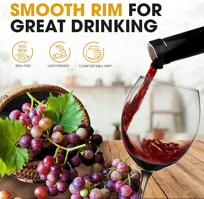 Colored Red Wine Glasses Set of 4 - Elegant Long Stem Wine Glass - 13.3oz (Smoke)