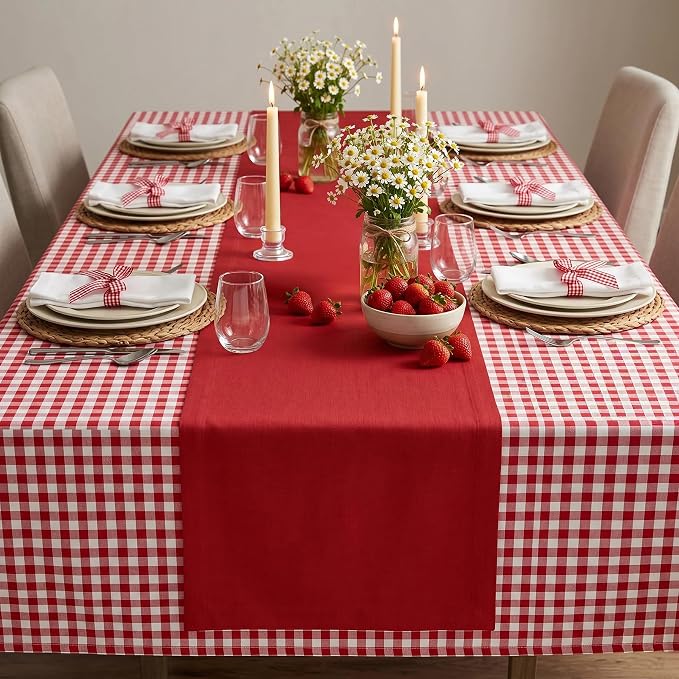 Solino Home 100% Pure Linen Dining Table Runner Red, Fete 14 x 108 in Long | - Image 4